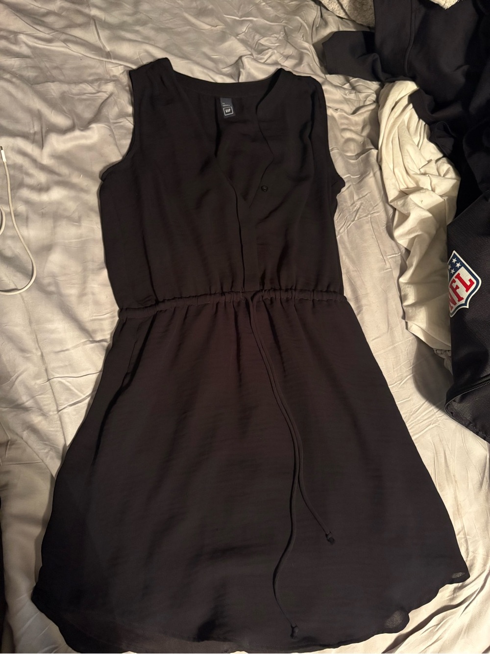 GAP Black Sleeveless Drawstring Waist Mini Dress